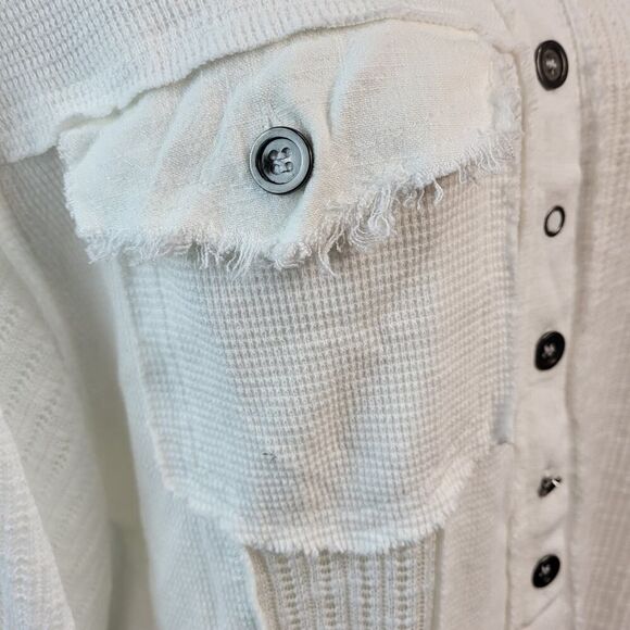 NEW POL Oversized Small Textured White Knit Button Down Sweater Relaxed Fit BOHO - Picture 10 of 16